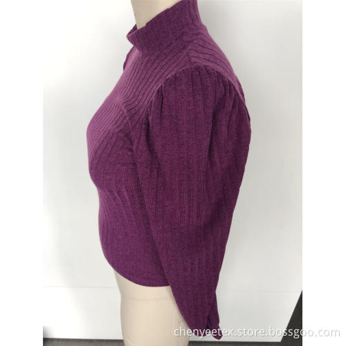 Semi-turtleneck striped long-sleeve sweater